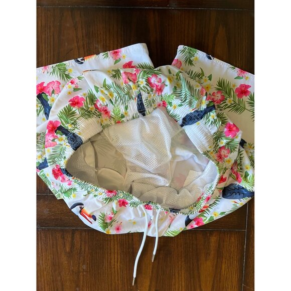 Milankerr Tropical Floral Toucan White Lined Swimming Trunks Size XL - Picture 6 of 8